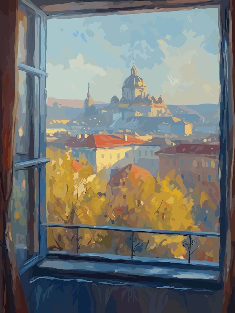 Window View Of Budapest Hungary Impressionism Style 1