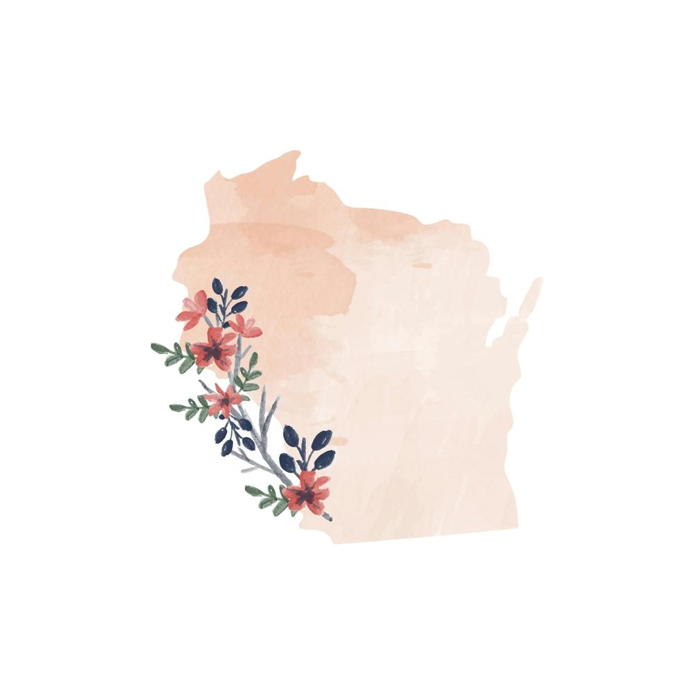 Wisconsin Watercolor Floral State