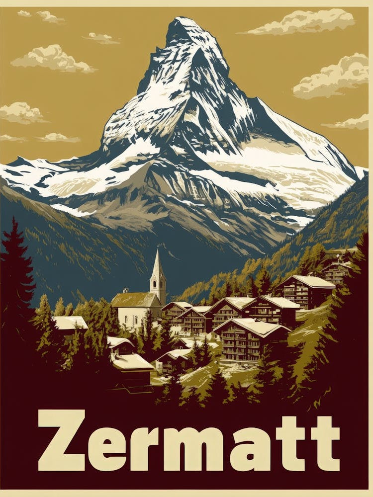 Aihrgdesign A Vintage Travel Poster Of Zermatt Featuring The