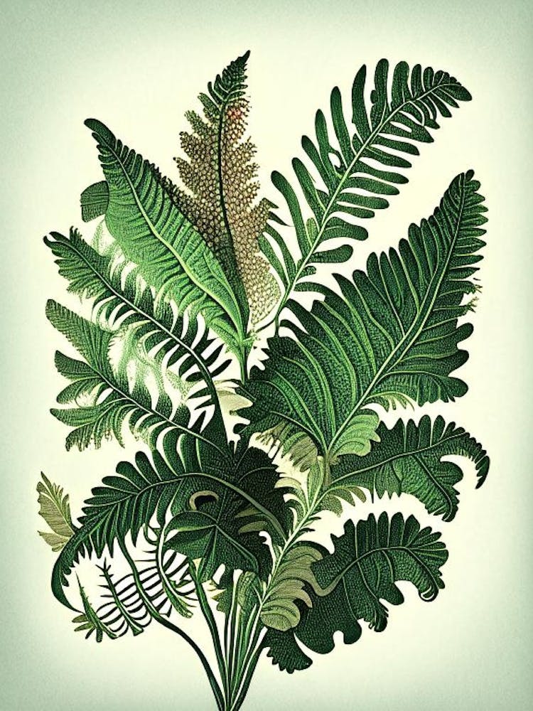 Sensitive Fern Wildflower Vintage Botanical 1