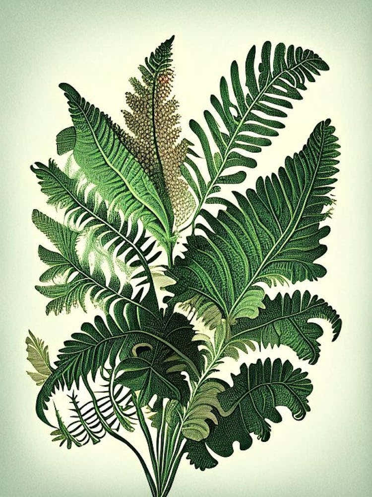 Sensitive Fern Wildflower Vintage Botanical 1