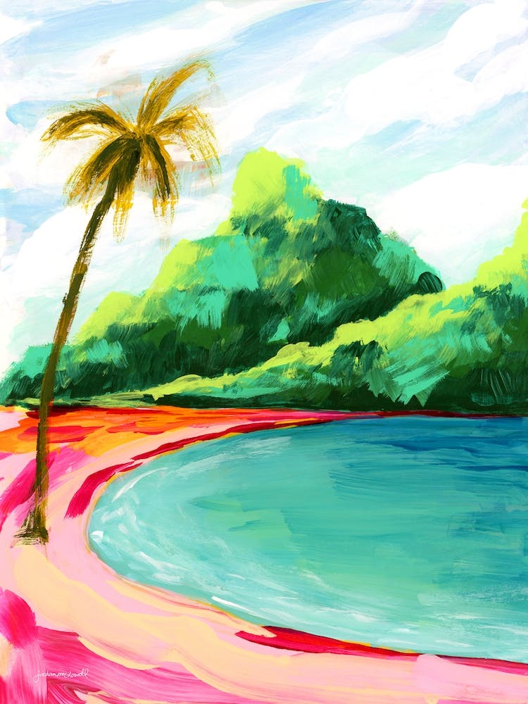 Hawaiian Volcano Palm Tree Beach Landscape