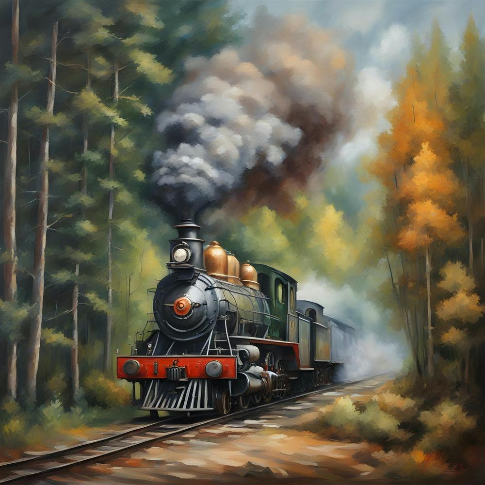 Steam Train In The Forest