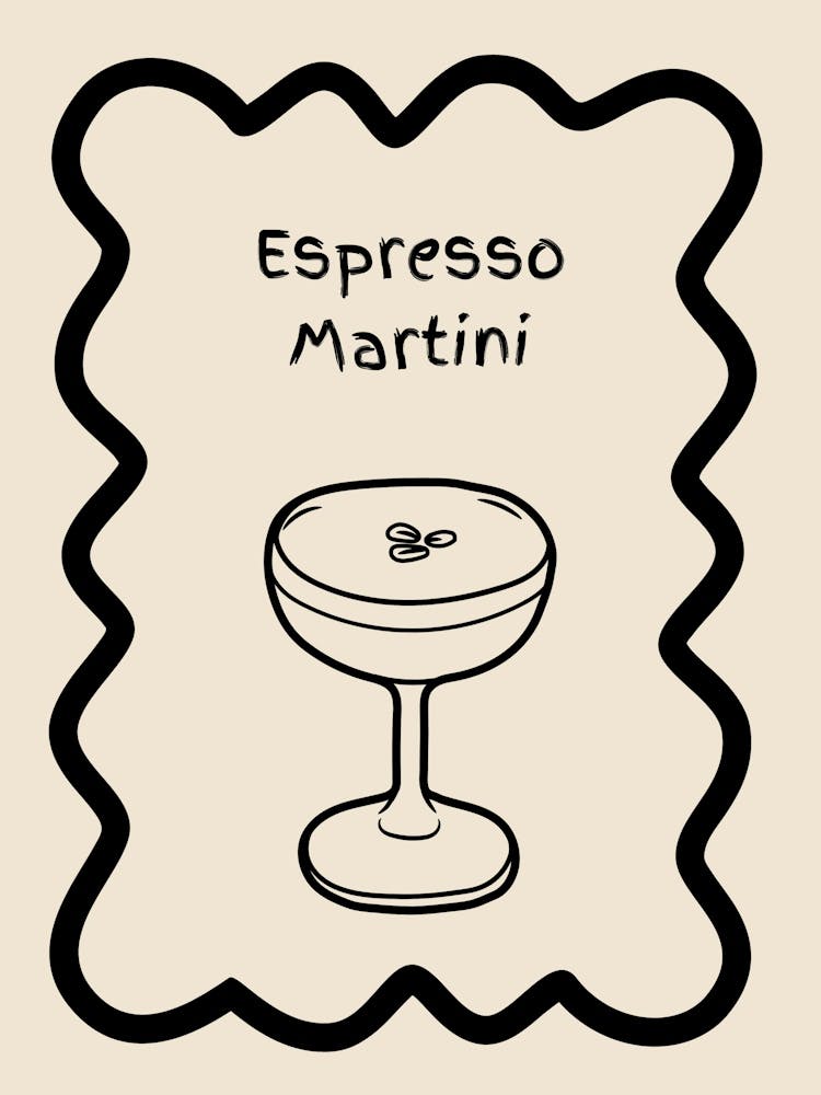 Espresso Martini Doodle Poster B&W