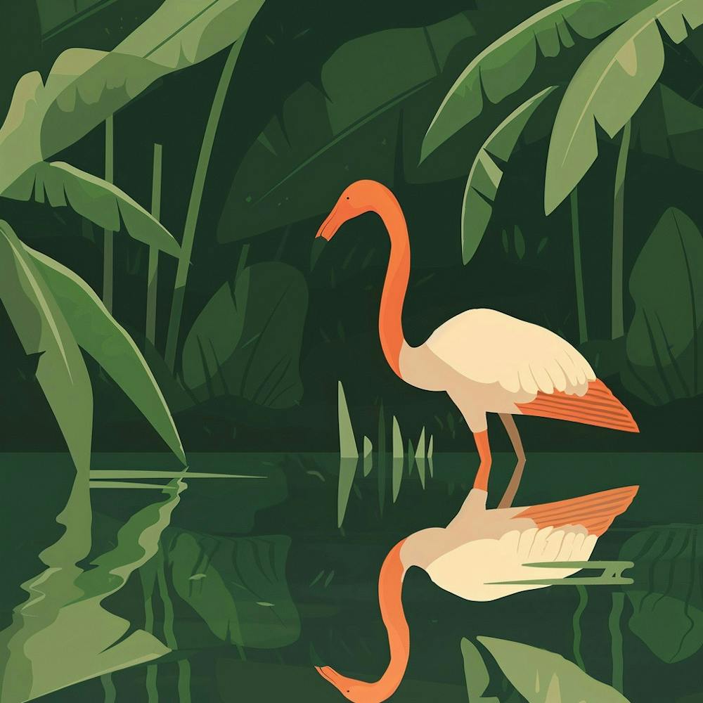 Flamingo In The Jungle