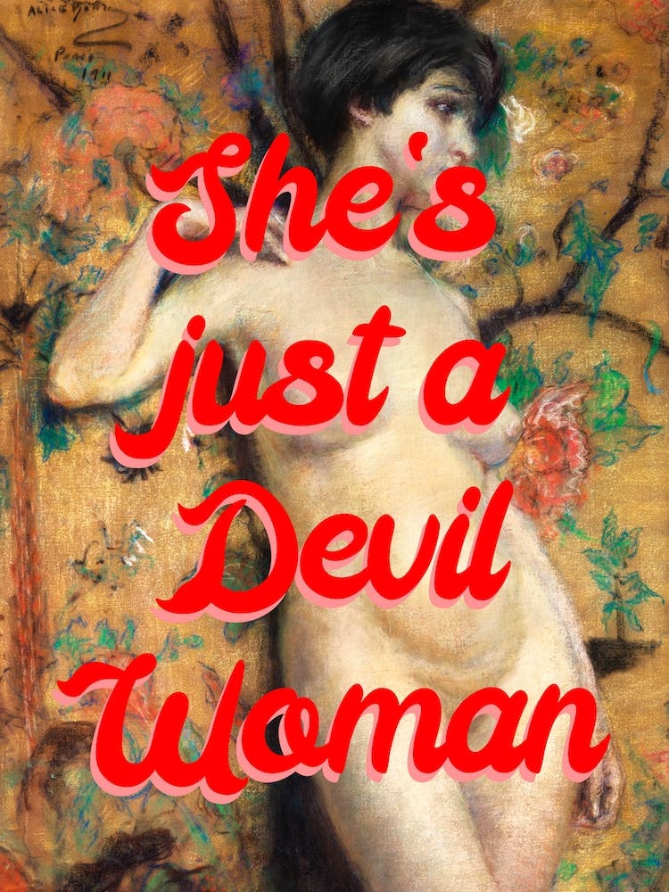 Devil Woman Red In Yellow Floral