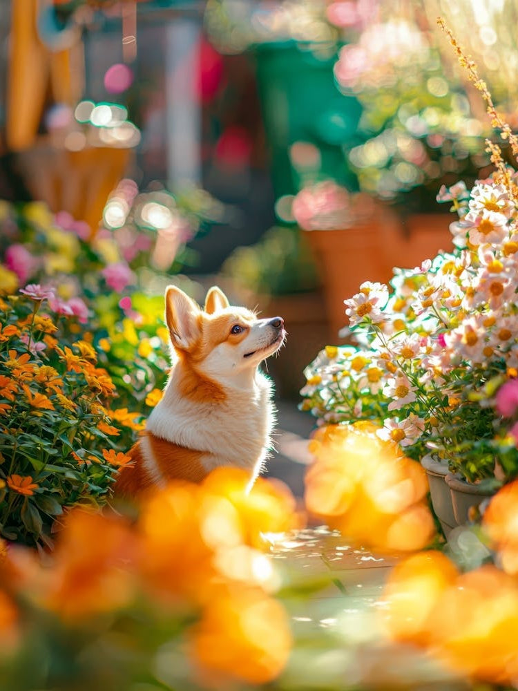 Corgi In The Garden.Generated AI. Wall