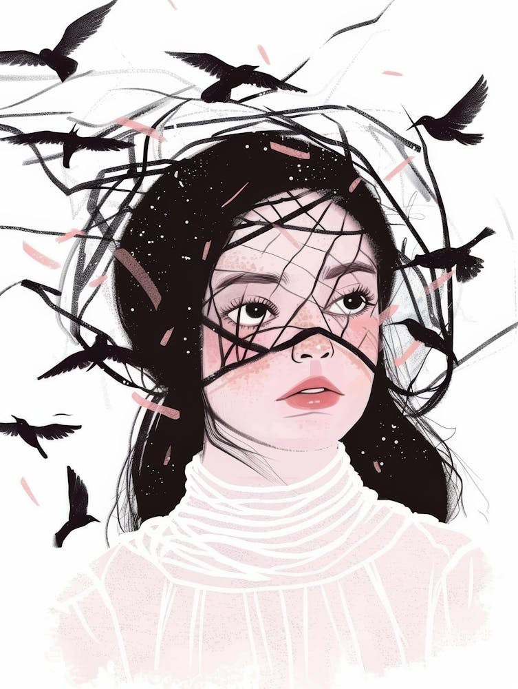 Fille Avec Des Oiseaux Dans Les Cheveux