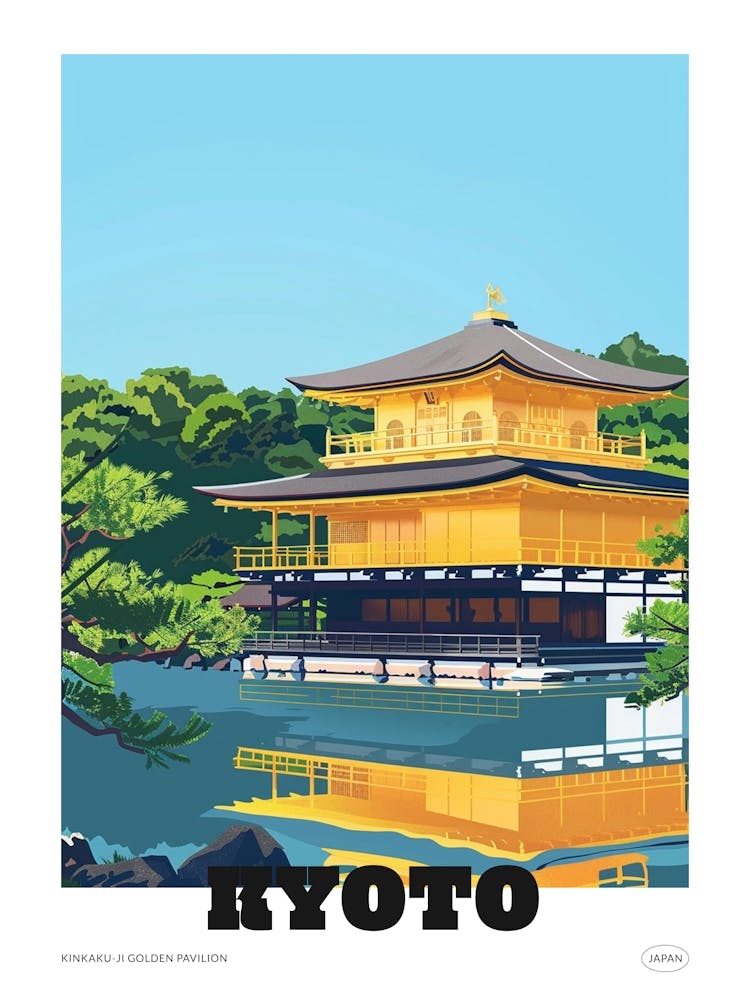 Kinkaku Ji Golden Pavilion Kyoto 3 Colourful Illustration Poster