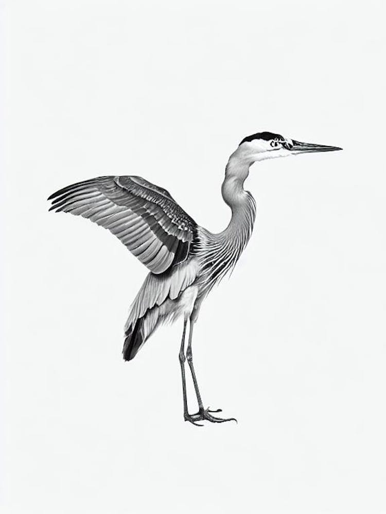 Great Blue Heron B&W Pencil Drawing 1 Bird