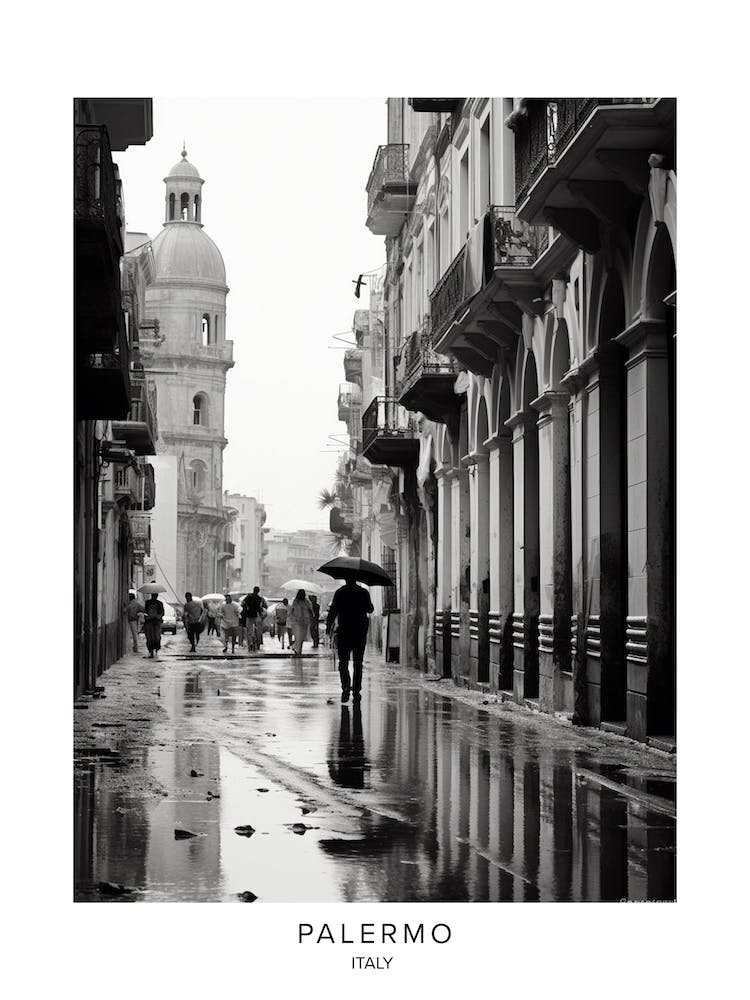 Poster Of Palermo, Italy, Black And White Analogue Photography 3