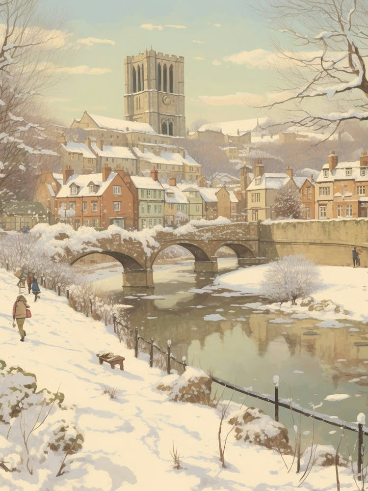 Vintage Winter Illustration Durham United Kingdom 2