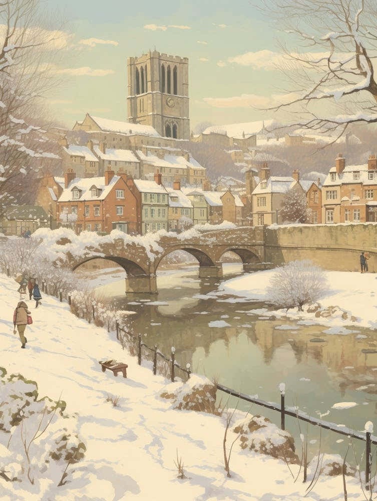 Vintage Winter Illustration Durham United Kingdom 2