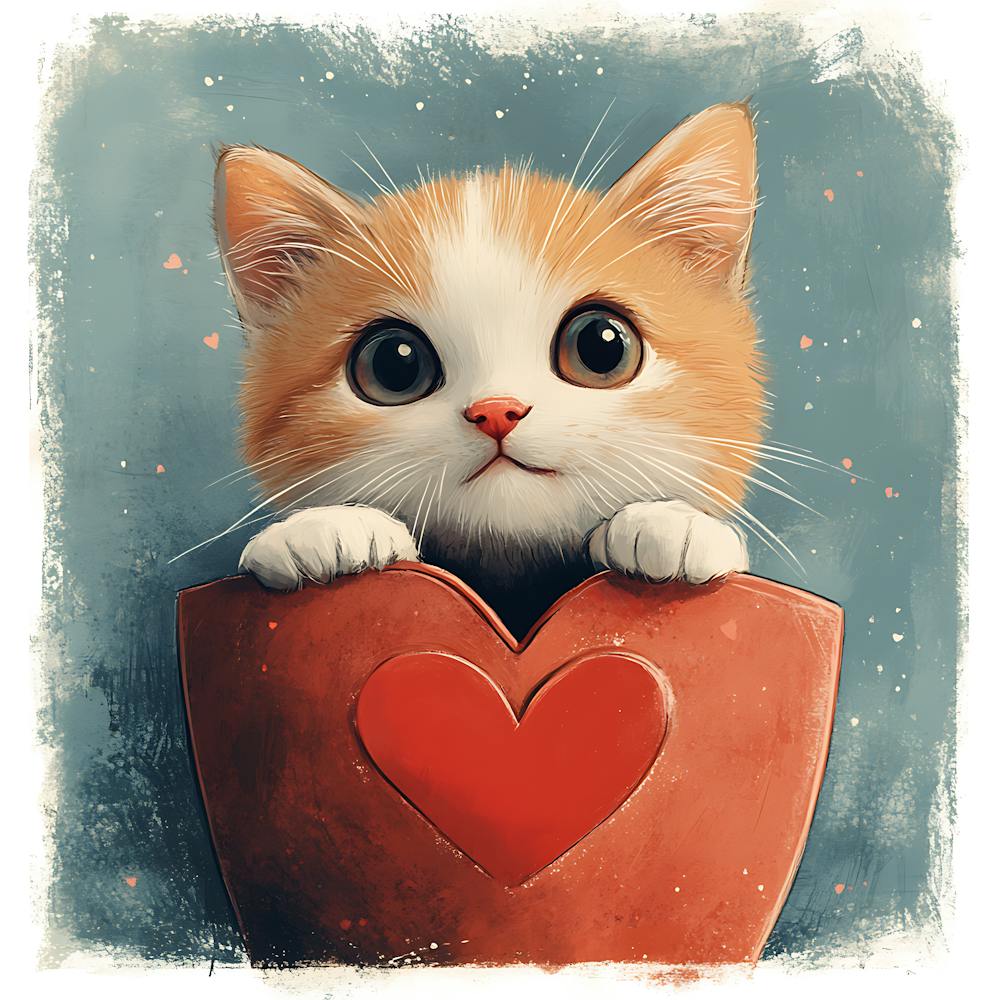 Cute Cat Peeking from Heart Gift Box 5