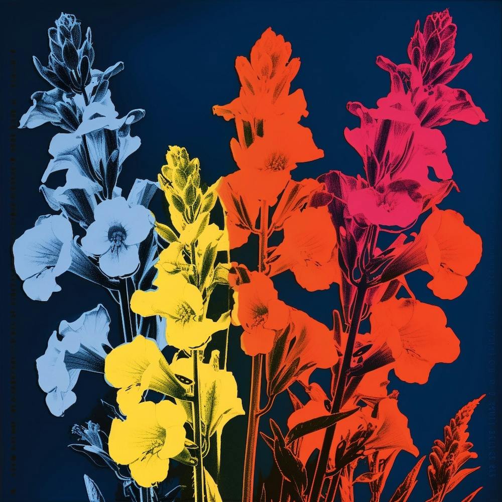 Andy Warhol Style Pop Art Flowers Larkspur 2 Square