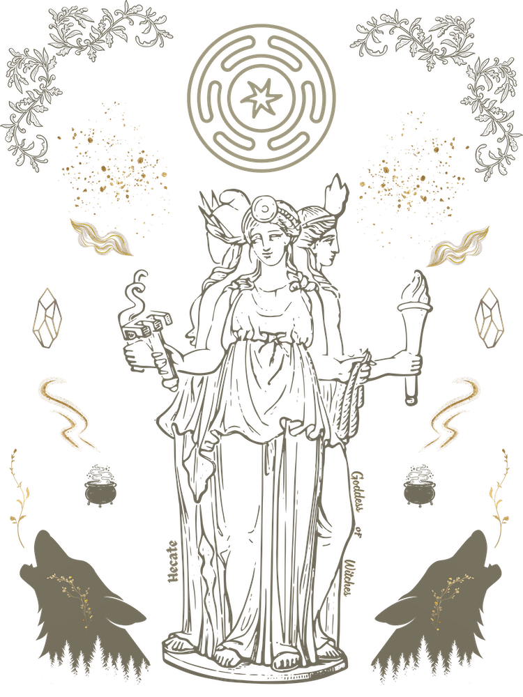 Hecate- Goddess of Witches - Witchcore Wolves Keys Crossroads Mythological Moon Deity For Witchy Women, Spellcasting Cauldrons Torches, Pagan Greek Magick Hekates Wheel 1