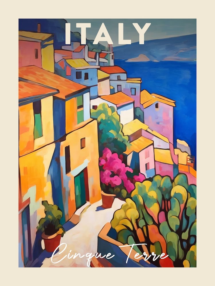 Cinque Terre Italy 4 Fauvist Painting  Travel Poster