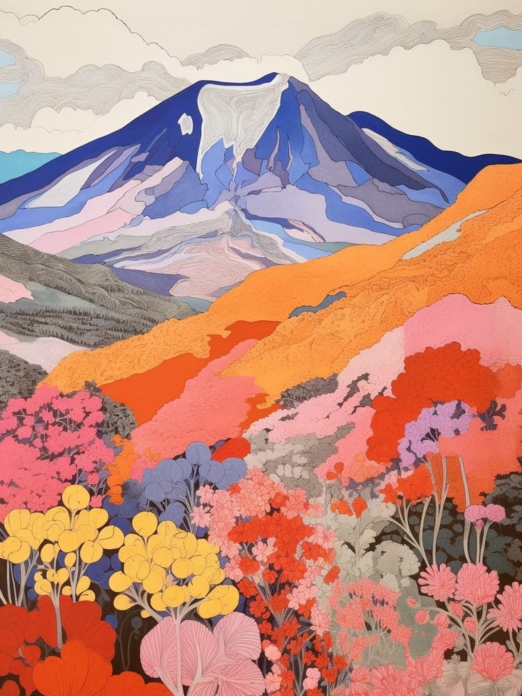 Mount Etna Italy Colourful Mountain Illustration