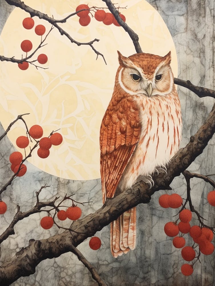 Vogelillustration Östliche Kreischeule 3