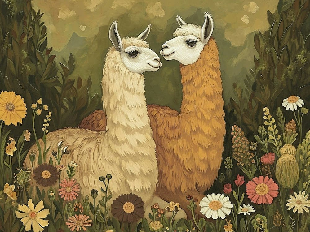 Floral Animal Illustration Llama 2