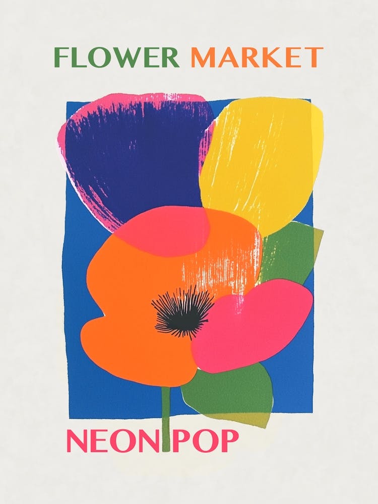 Blumenmarkt, Neon Pop Art, Typografie-Beschriftung