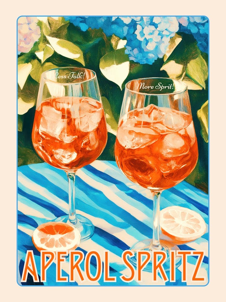 Aperol Spritz Cocktail Art Vintage Inspired Summer Drink Print for a Mediterranean themed Living Room Decor or as a Foodie Gift for Cocktail Enthusiasts