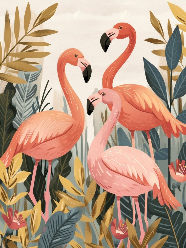 Chilean Flamingo Croton Plants Minimalist Illustration 4