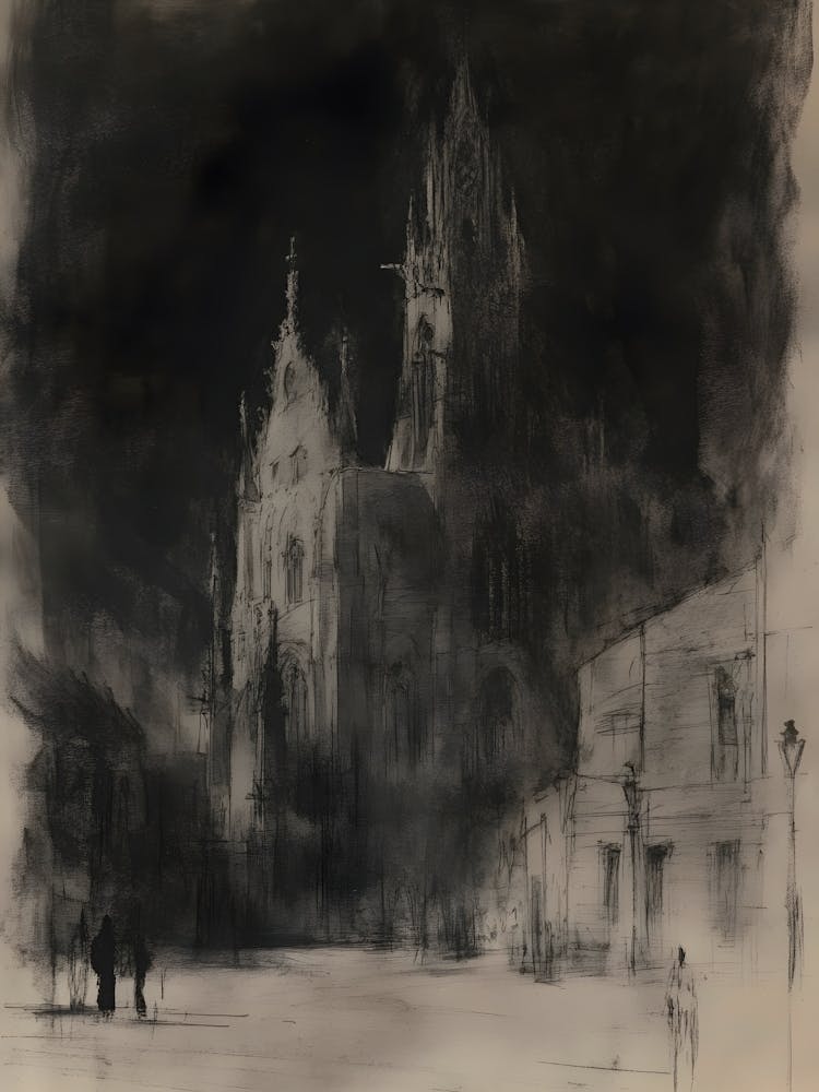 Dark Gothic Cathedral At Night