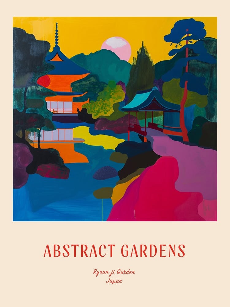 Colourful Gardens Ryoan Ji Garden Japan 6 Red Poster