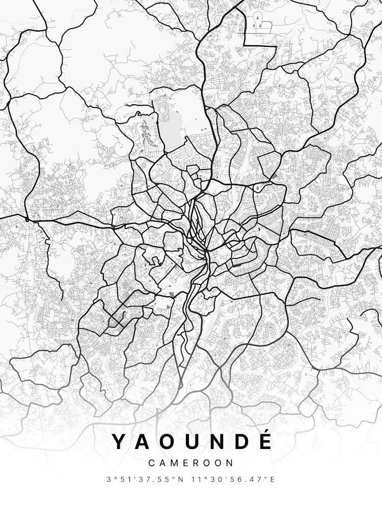 Yaounde Cameroon White Map