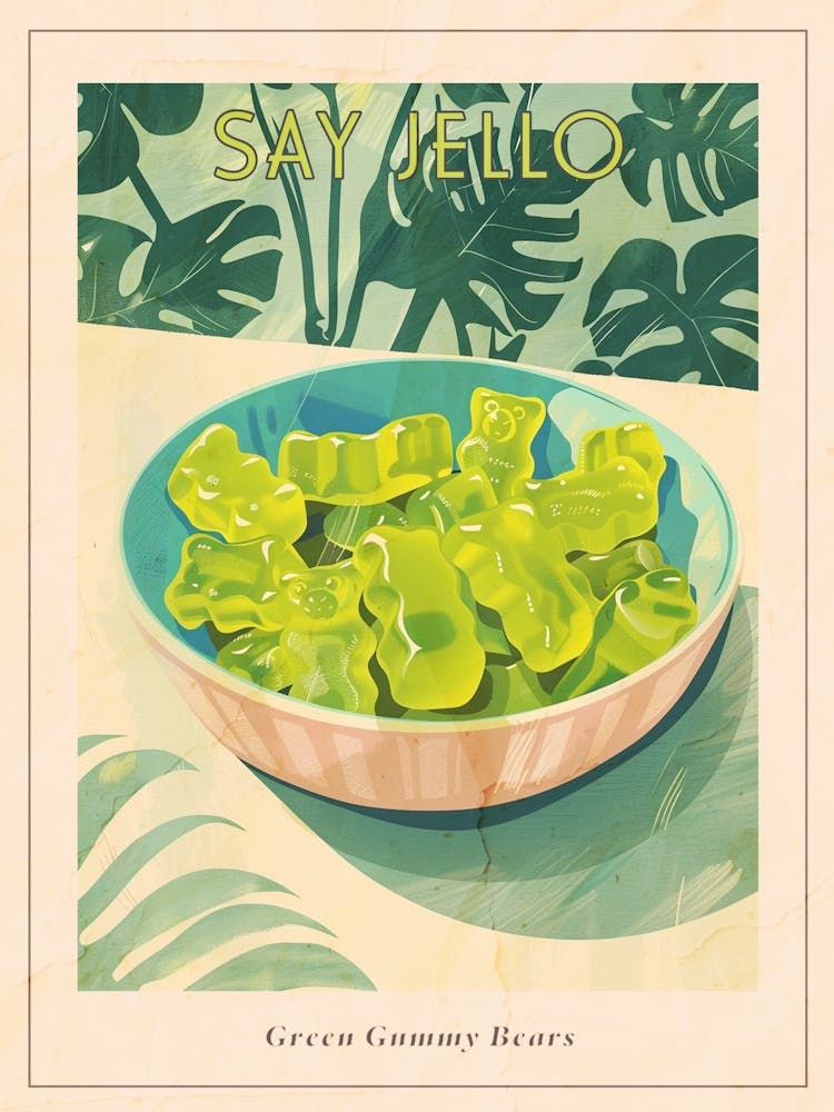 Green Gummy Bears Retro Food Illustration Inspired 1 Poster