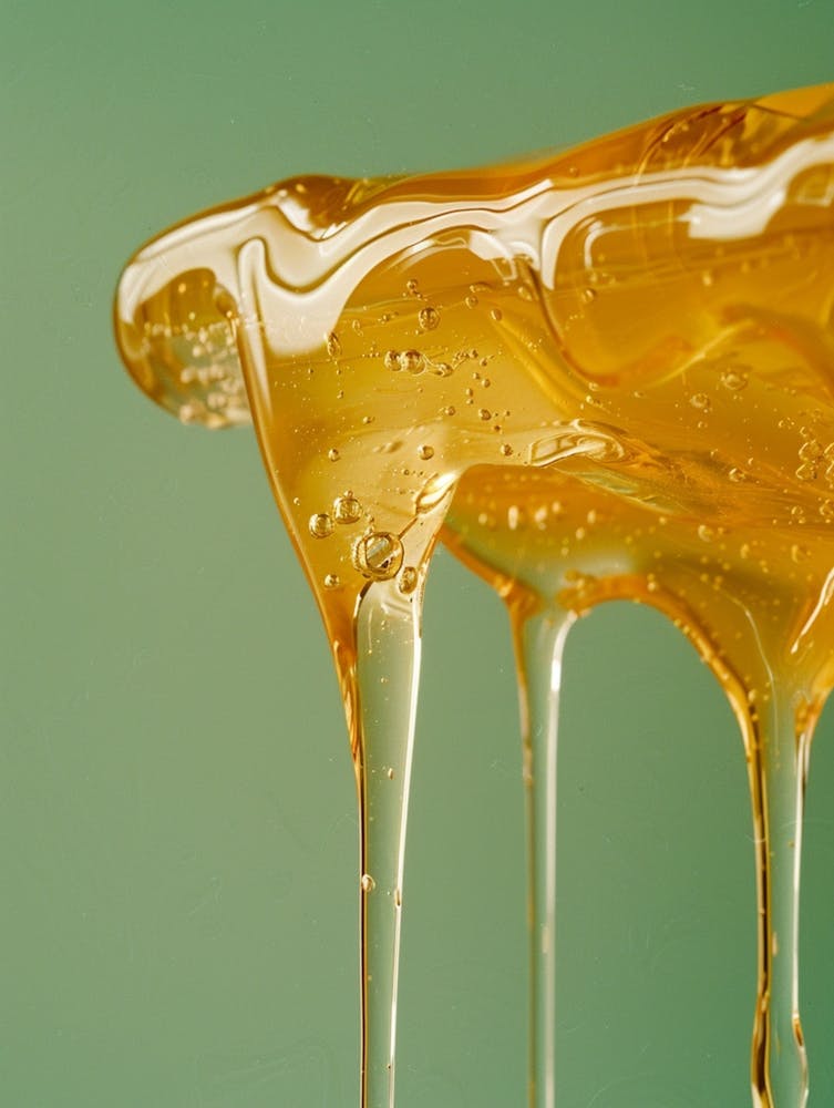 Award Winning, Art Deco Photography By Petrina Hicks, Not From This World, Decaying Space, Thick Honey Is Falling, Sensual Vibe, Glossy Green Background, Hasselblad 1600f