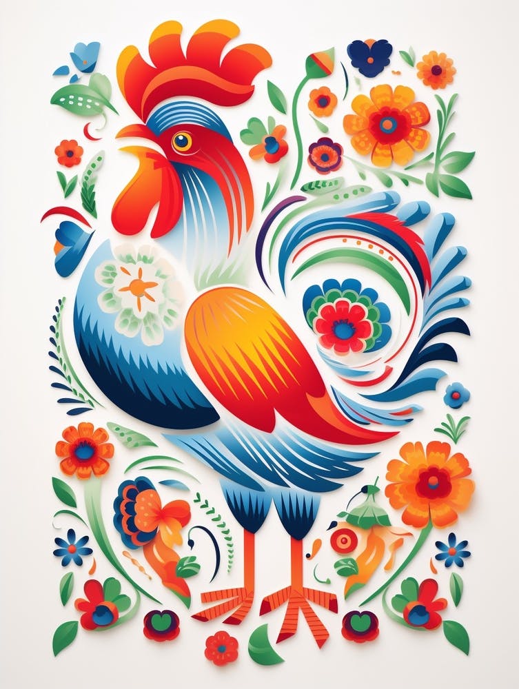 Scandinavian Bird Illustration Rooster 4