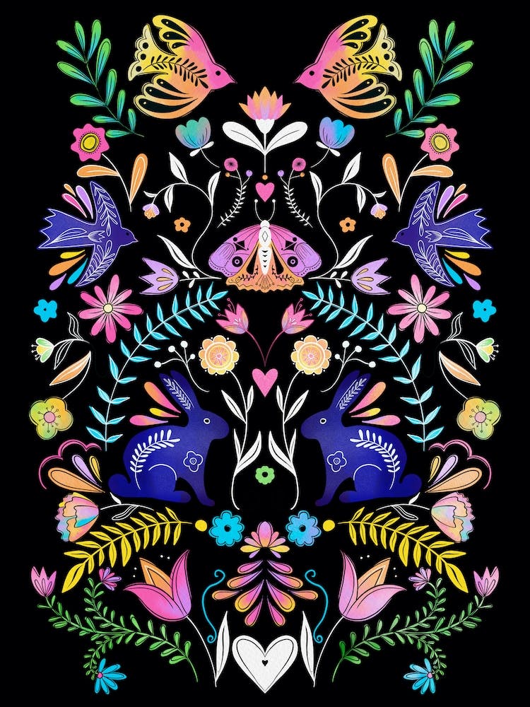 Folk Illustration Bright on black