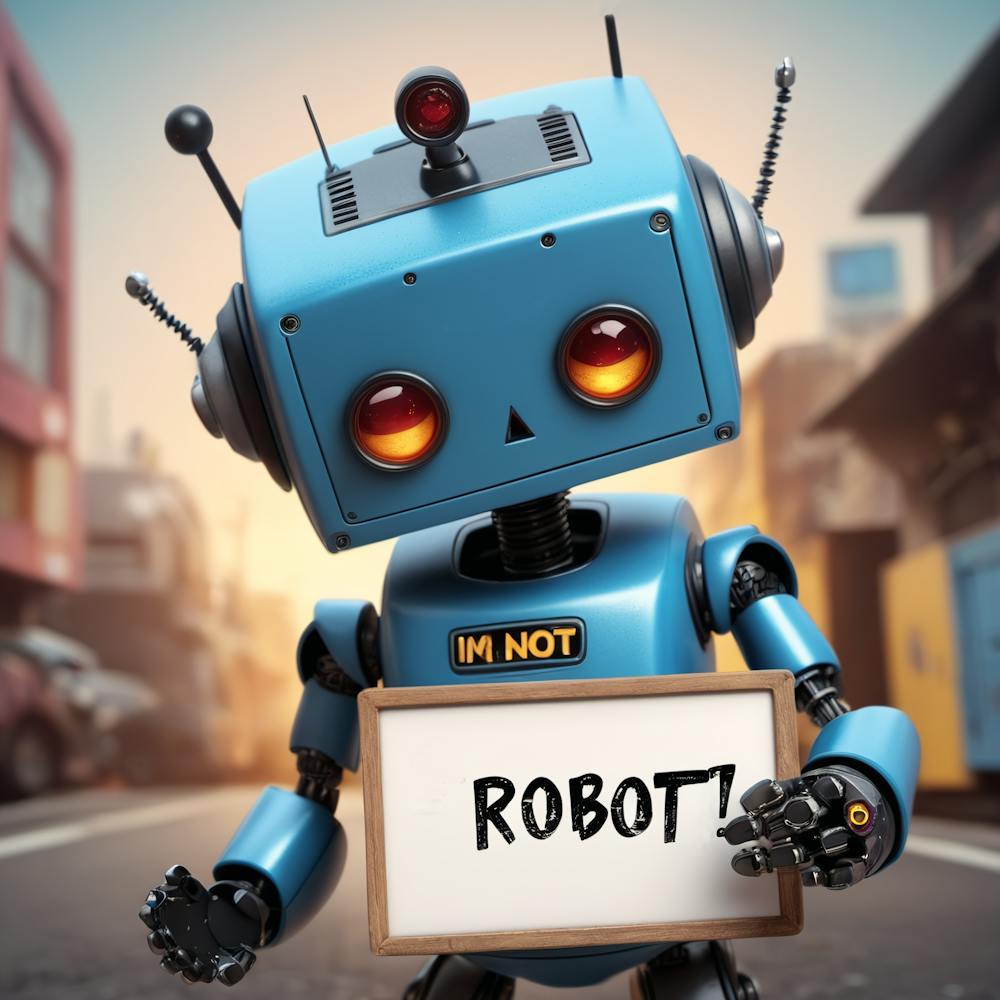 Robot Holding I'm Not Robot Sign