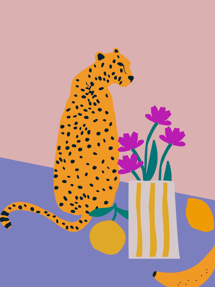 Cheetah With Flowers