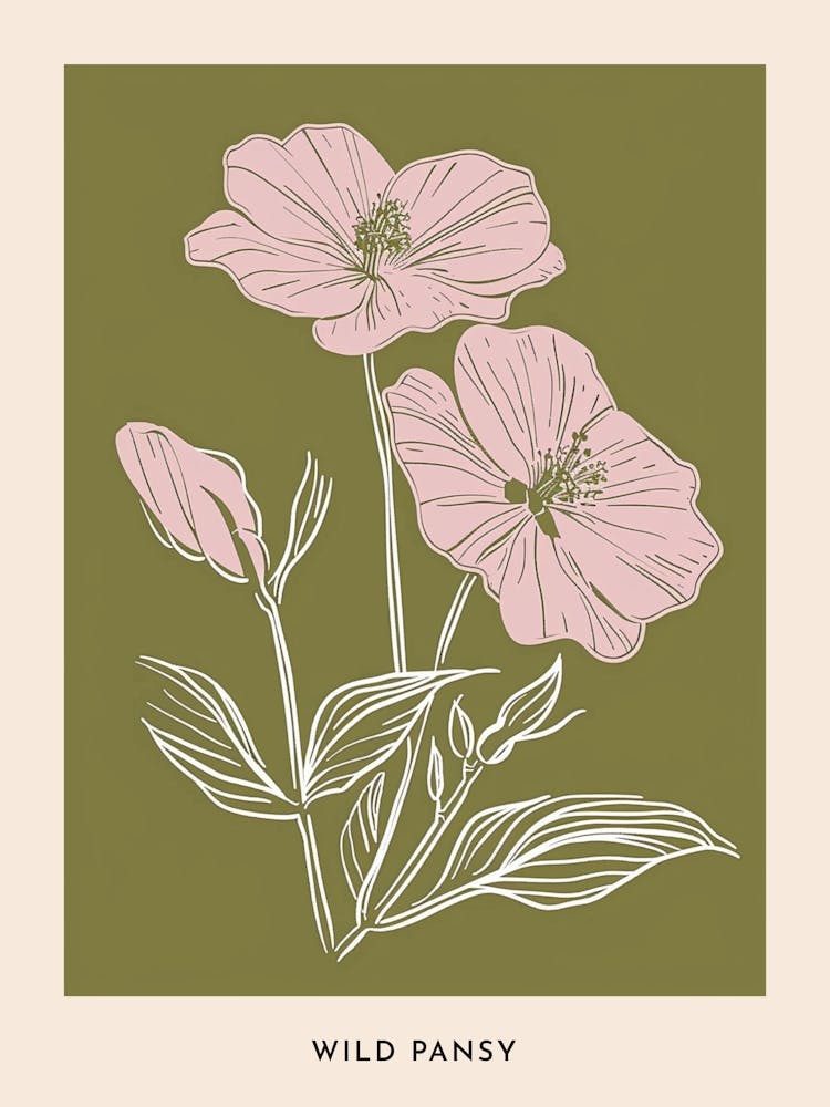 Pink & Green Wild Pansy 1 Flower Poster