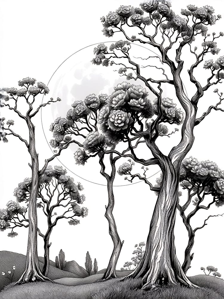 Black And White Drawing Of Trees