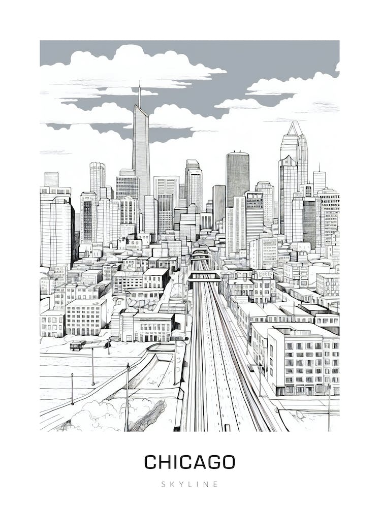 Chicago Skyline 4 B&W Poster