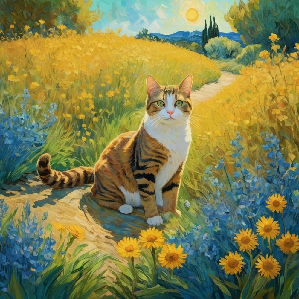 Cat In sunflower garden