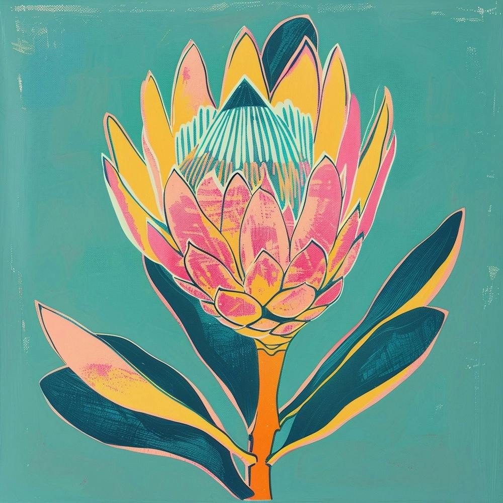 Protea 3 Square Flower Illustration