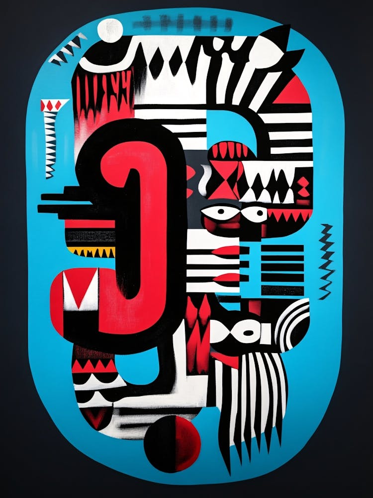 Letter C Abstract Oil Painting in Red and Blue