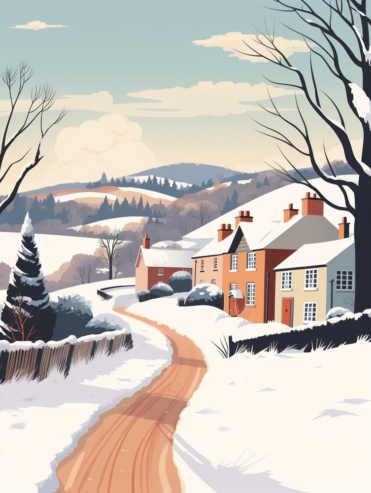 Vintage Winter Travel Illustration Cornwall United Kingdom 1