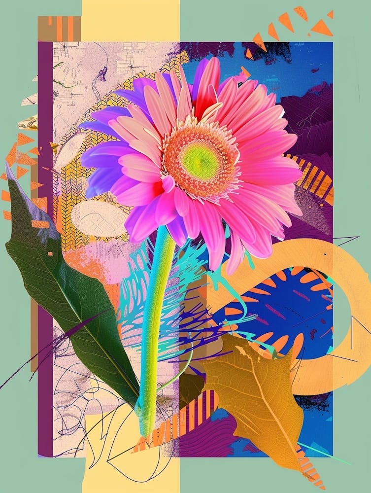 Gerbera Daisy 3 Neon Flower Collage