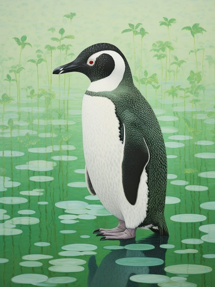 Ohara Koson Inspired Bird Painting Penguin 1