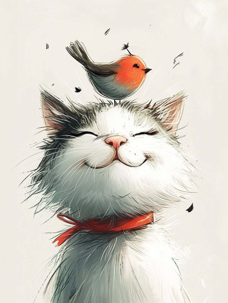 Cute Cat With Bird