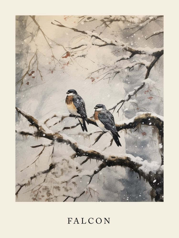 Winter Watercolour Falcon 2 Poster