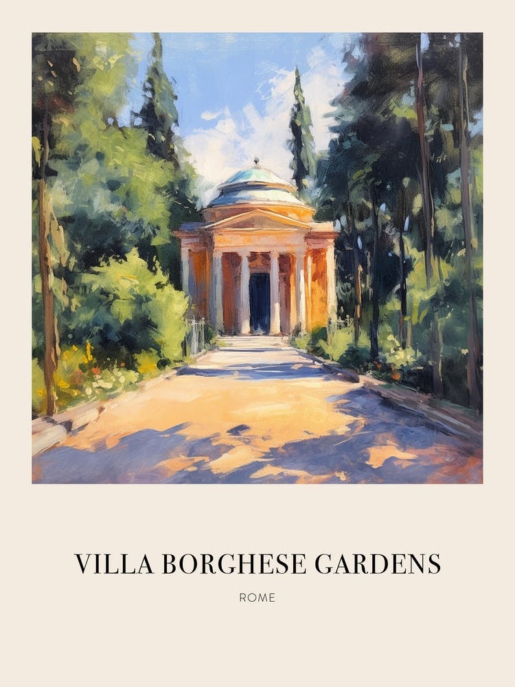 Villa Borghese Gardens Rome 3 Vintage Cezanne Inspired Poster