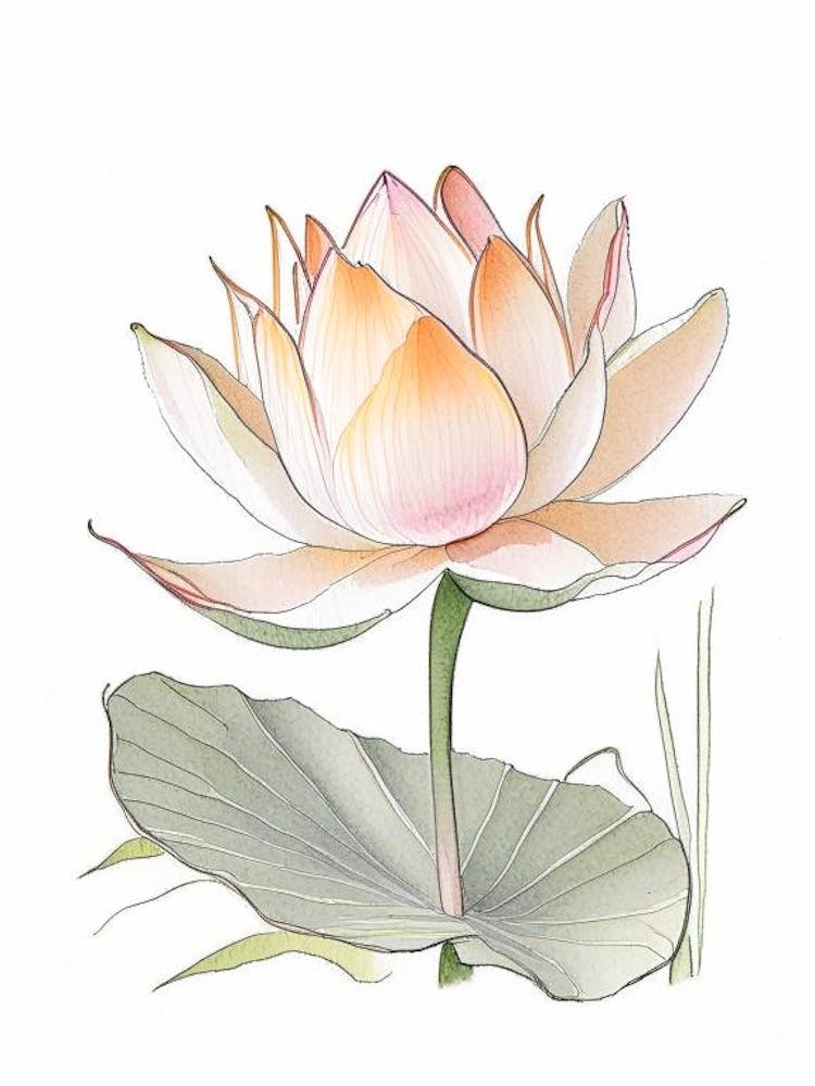 Lotus Flower In Garden Pencil Illustration 5