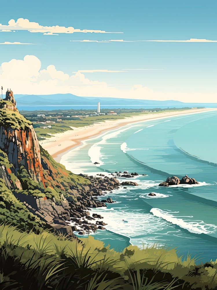 Cape Byron, Australia, Flat Illustration 3